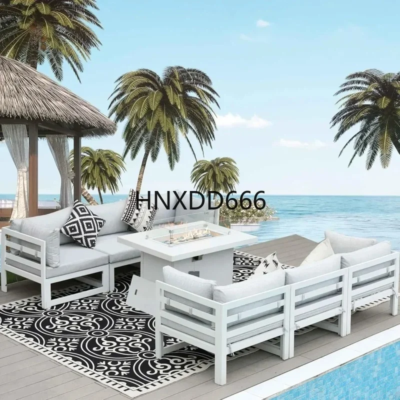 Outdoor Furniture Fire Table - Set Sofa Teras Luar Ruangan 7-Potong