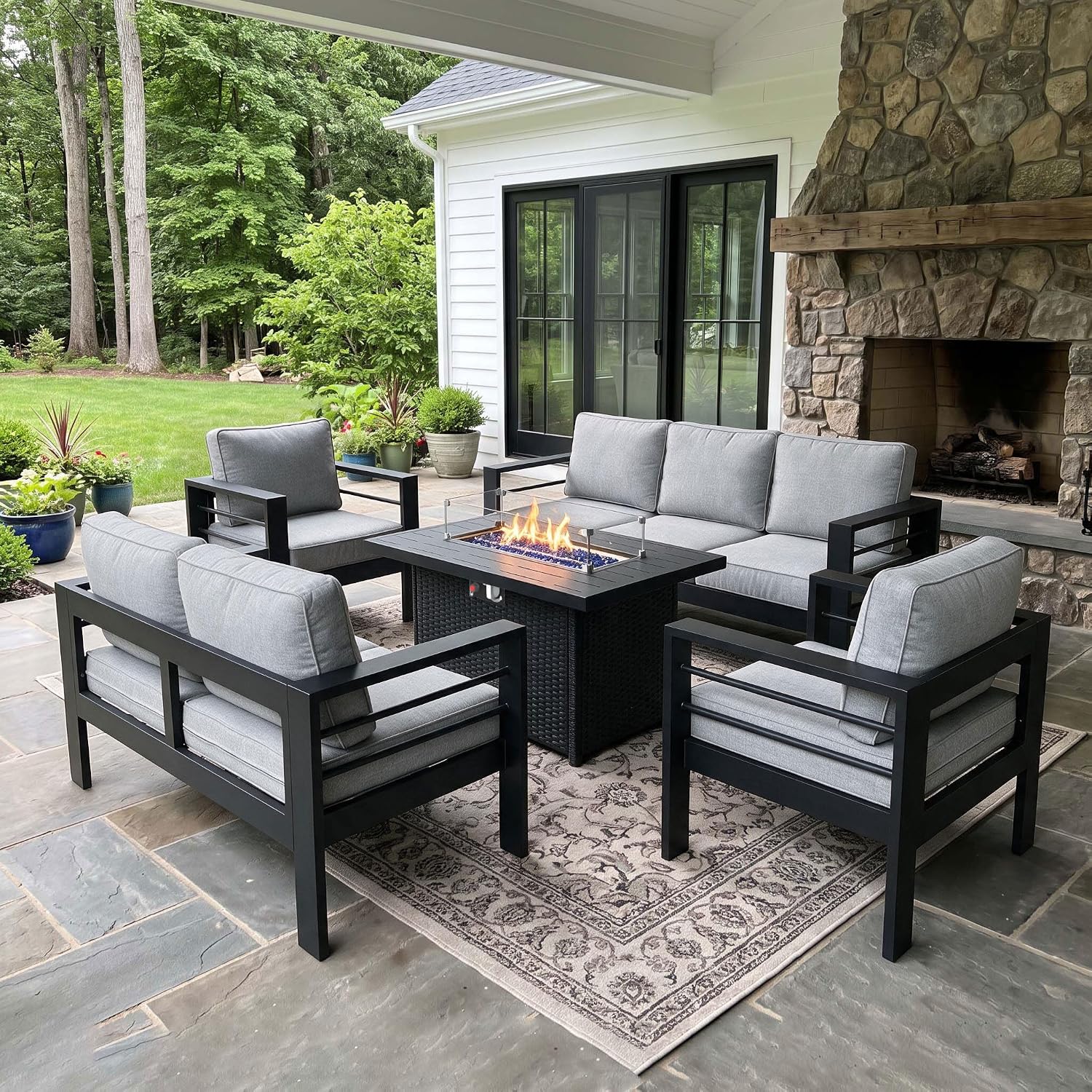 Outdoor Furniture Fire Table - Set Perabot Aluminium untuk Ruang Terbuka