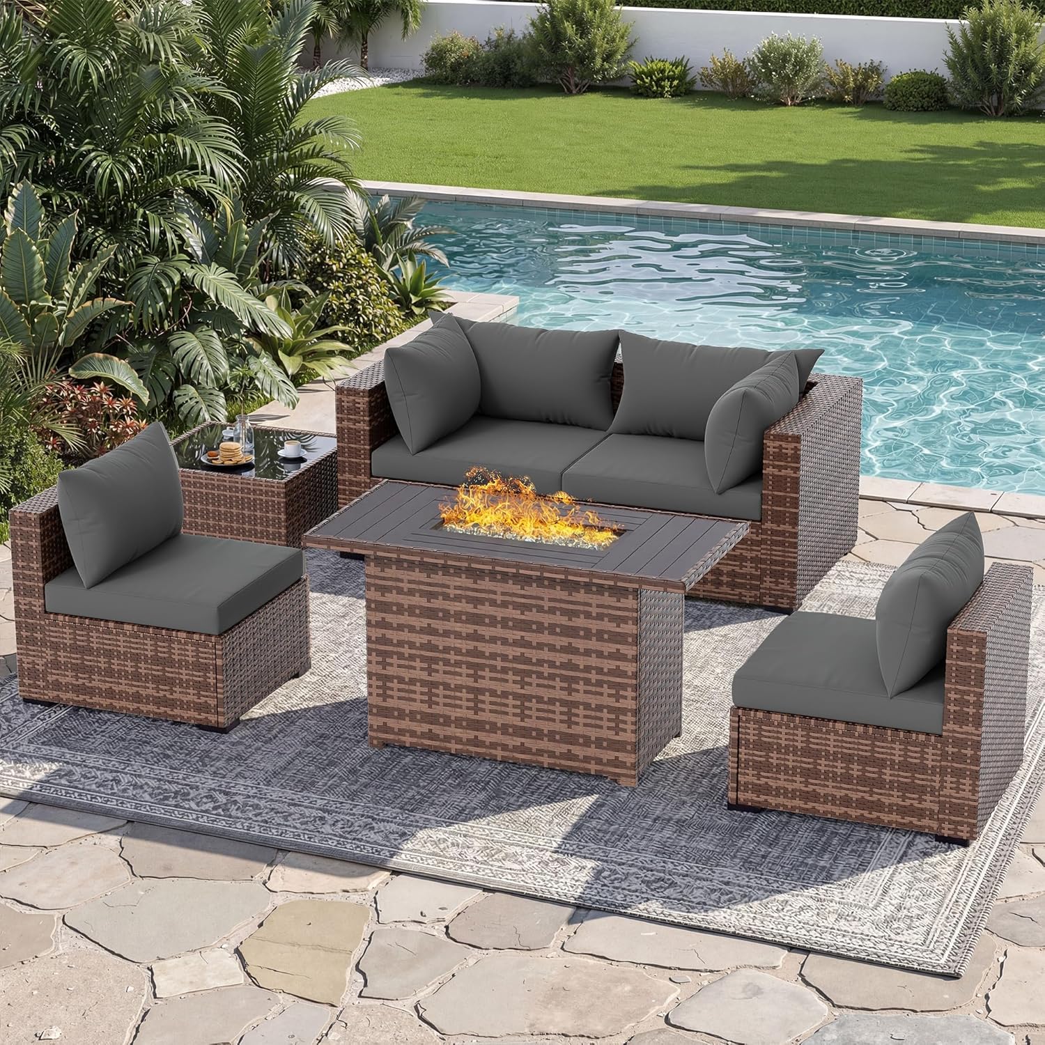 Outdoor Furniture Fire Table - Set Sofa Seksional Luar Ruangan 5