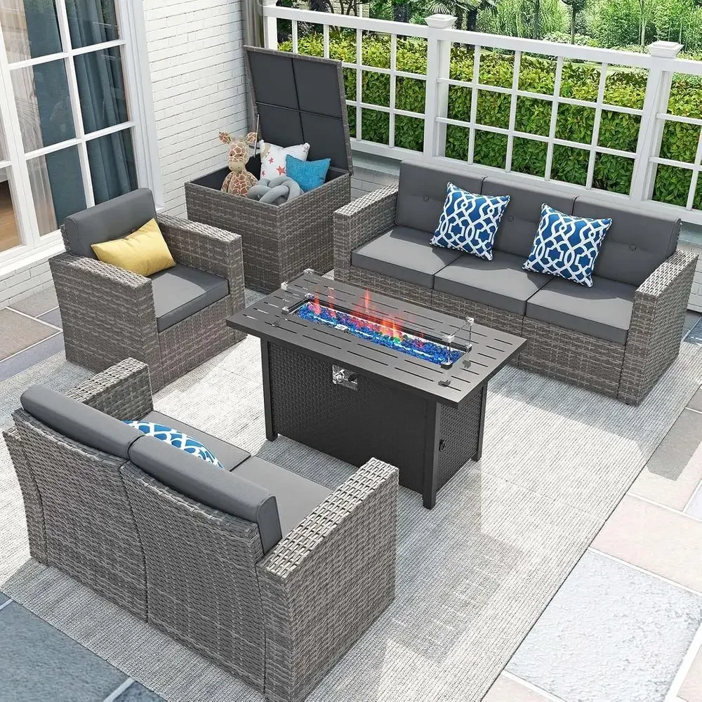 Outdoor Furniture Fire Table - Set Furnitur Teras 8 Bagian dengan