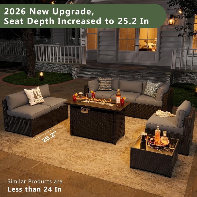 Outdoor Furniture Fire Table - Set Furnitur Teras Aoxun 8 Buah