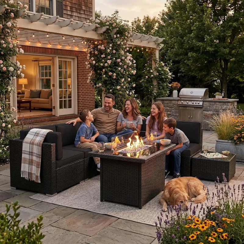 Set Sofa Anyaman 8-Potong untu - Outdoor Furniture Fire Table ulasan dan harga