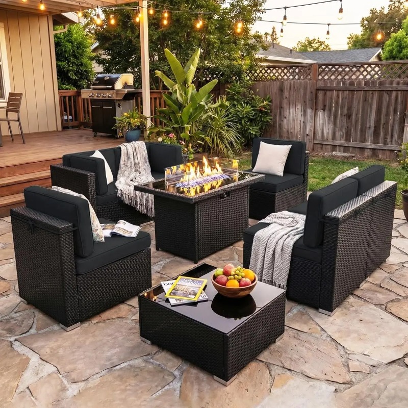 Set Sofa Anyaman 8-Potong untu - Outdoor Furniture Fire Table ulasan dan harga