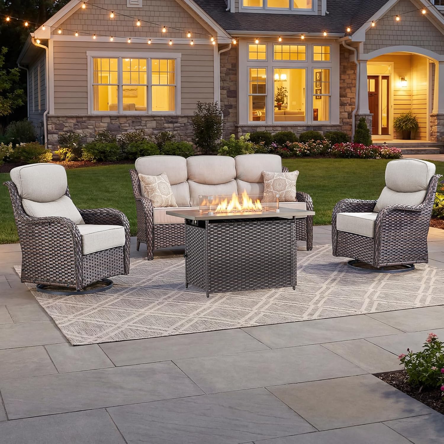Set Perabot Teras Mewah dengan - Outdoor Furniture Fire Table ulasan dan harga