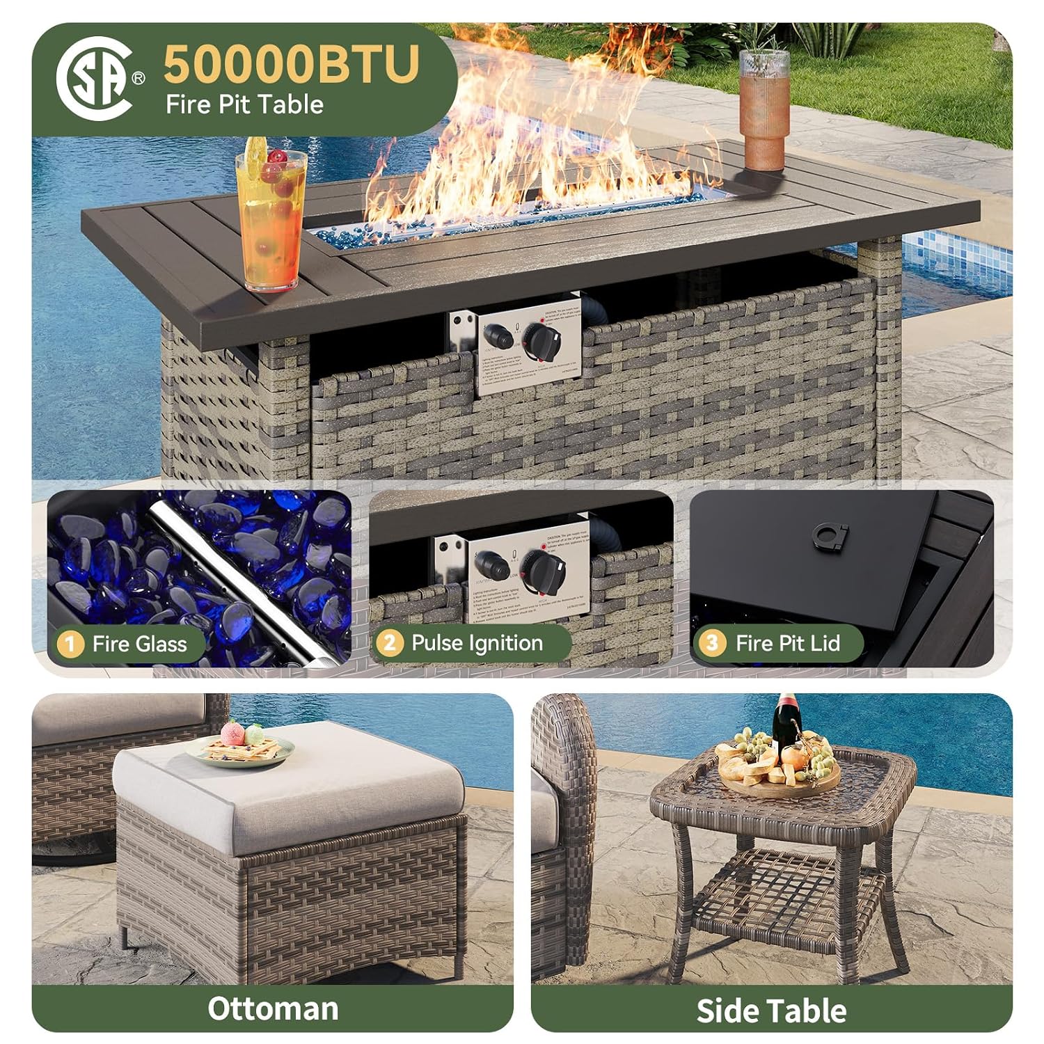 Set Patio Rotan 7 Bagian denga - Outdoor Furniture Fire Table ulasan dan harga
