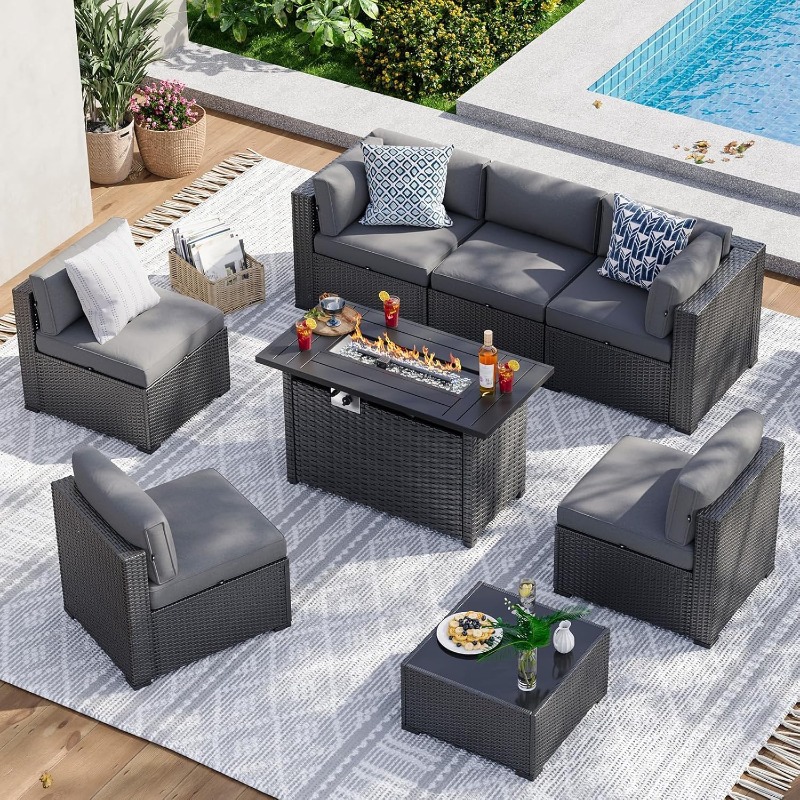 Set Furnitur Teras Aoxun 8 Bua - Outdoor Furniture Fire Table ulasan dan harga