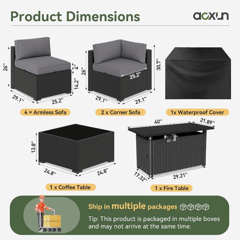 Set Furnitur Teras Aoxun 8 Bua - Outdoor Furniture Fire Table ulasan dan harga