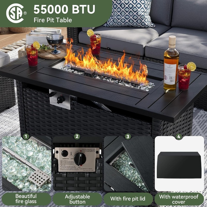 Set Furnitur Teras Aoxun 8 Bua - Outdoor Furniture Fire Table ulasan dan harga